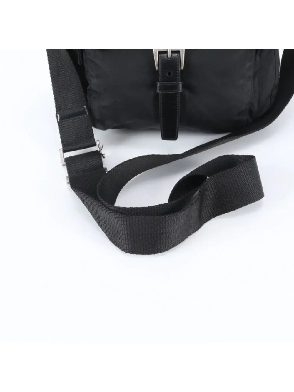 Prada Tessuto Nylon Triangle Logo Leather Shoulder Bag Crossbody Messenger Black